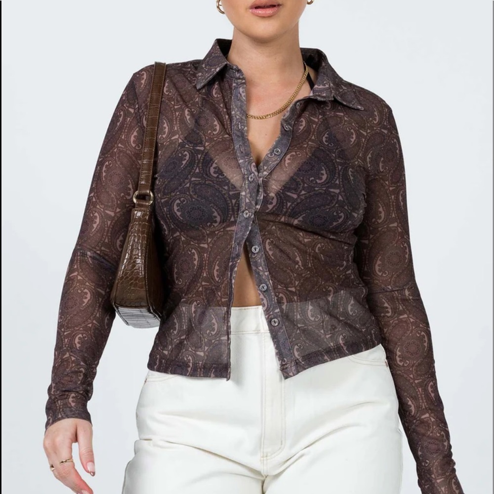 Princess Polly Sheer Design Brown Top